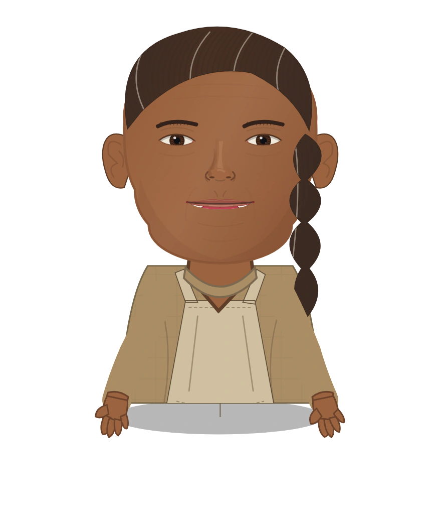 Illustrated Hauwa of the Tanned Hides cast design